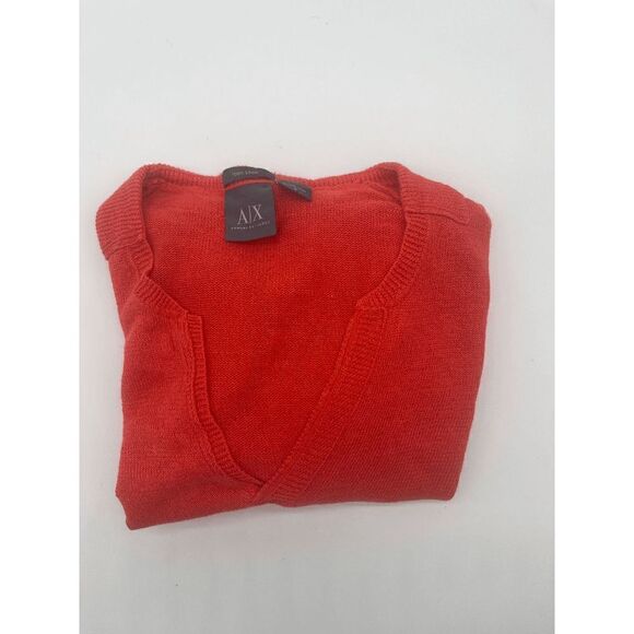 AX Armani Exchange Linen Top V Neck Long Sleeves Collared Sz S Orange - Picture 3 of 12